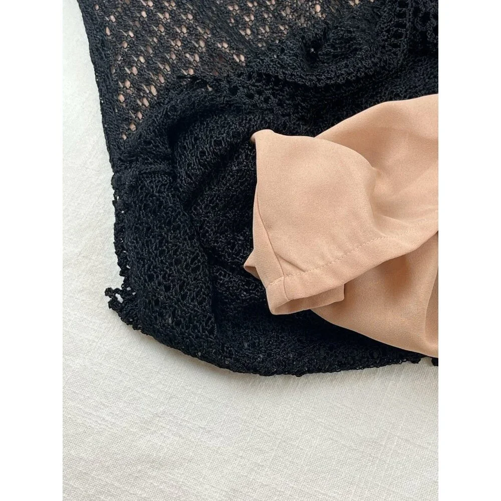 J Jill Skirt Black‎ Crochet Lace Overlay Sz Sm Midi Witchy Goth Adjustable Waist